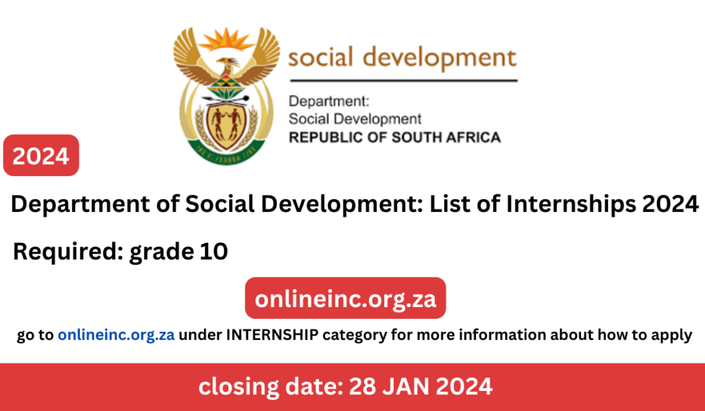 Department of Social Development: List of Internships 2024