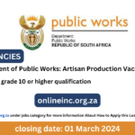 Department of Public Works: Artisan Production Vacancies 2024
