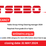 Tsebo Group Hiring Cleaning manager 2024